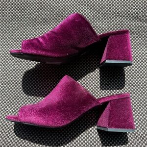Jeffrey Campbell Perpetua Velvet Open-Toe Block Heel Mules